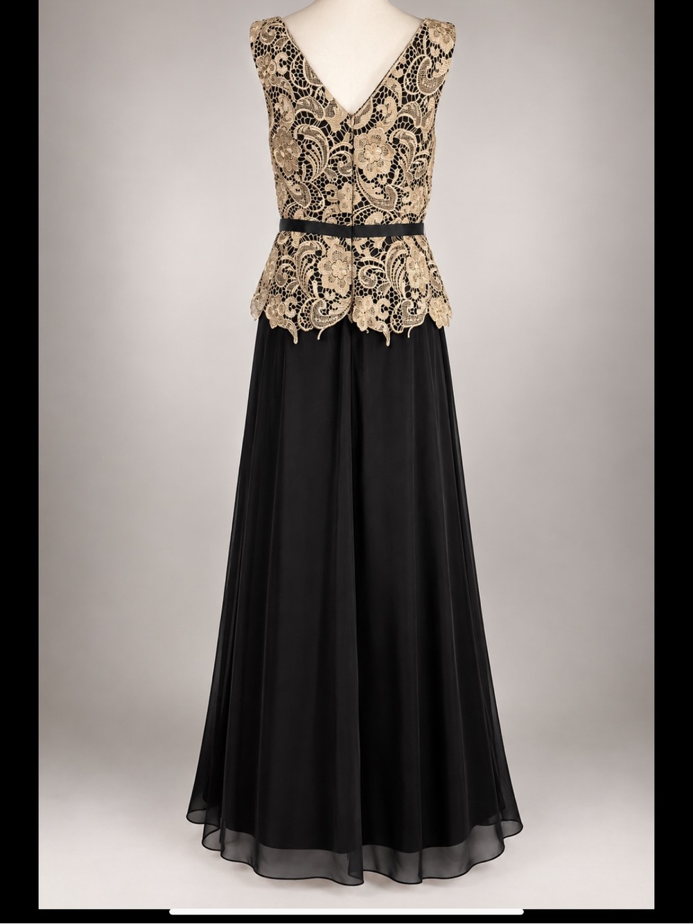 Alex Evenings Size 12 Black Gold Lace Formal Evening Gown 59” Long - Picture 5 of 14